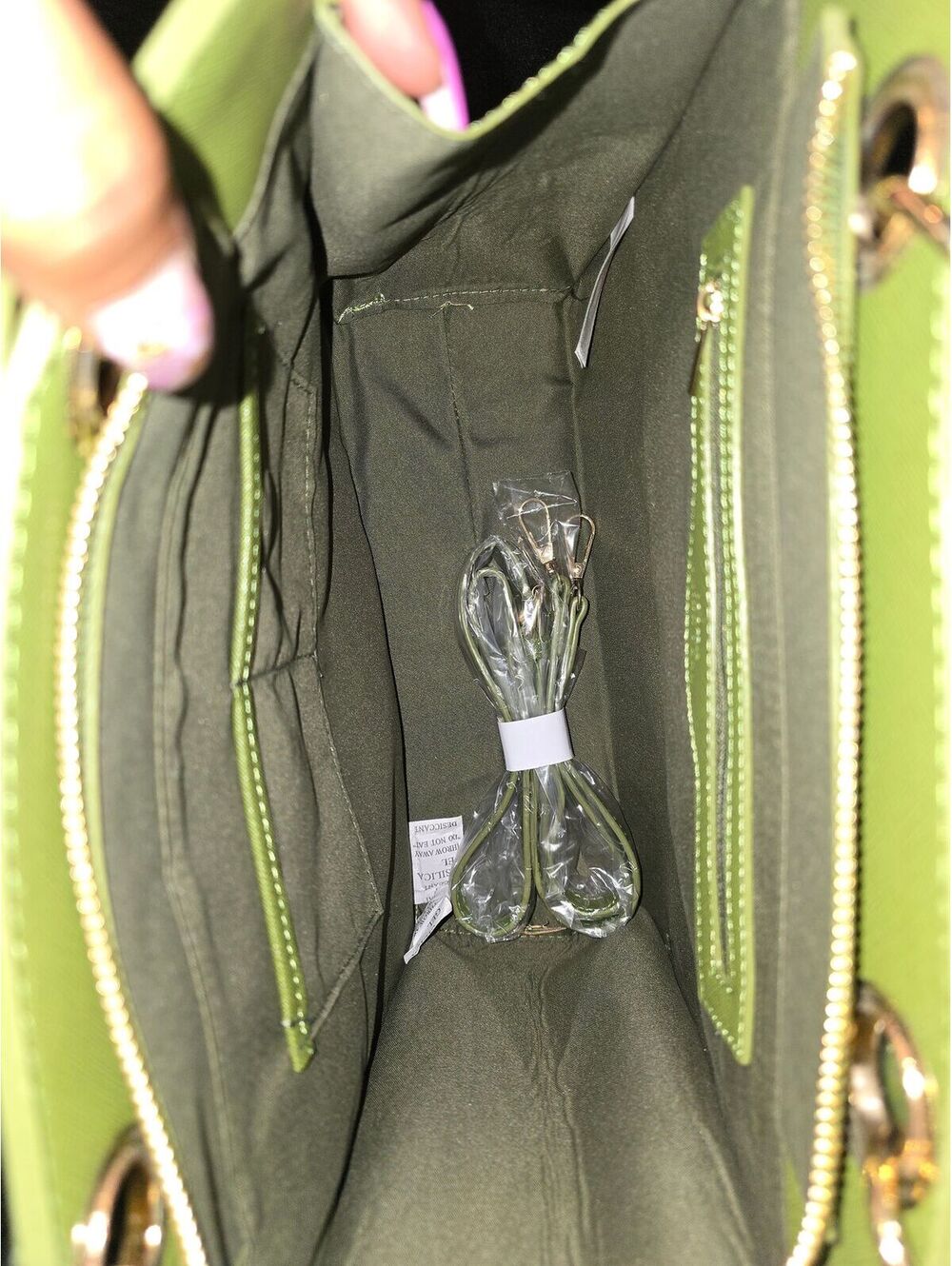 136. NWT Trina Turk Double Handle Tote (olive Green) - Picture 6 of 6